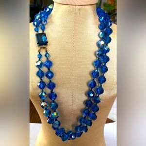 Gorgeous Vintage Royal Blue Crystal Dbl Strand Necklace